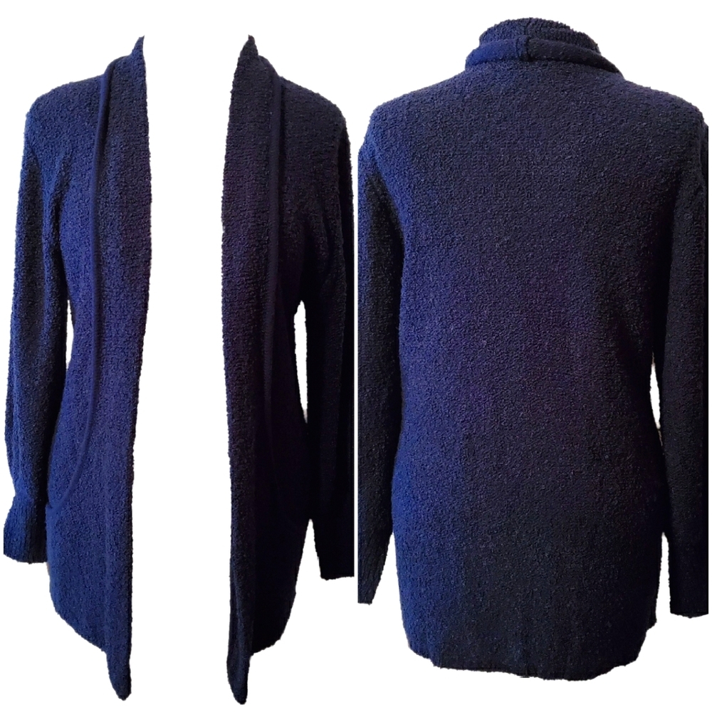 Vintage Navy Blue Boucle Knit Cardigan Sweater
